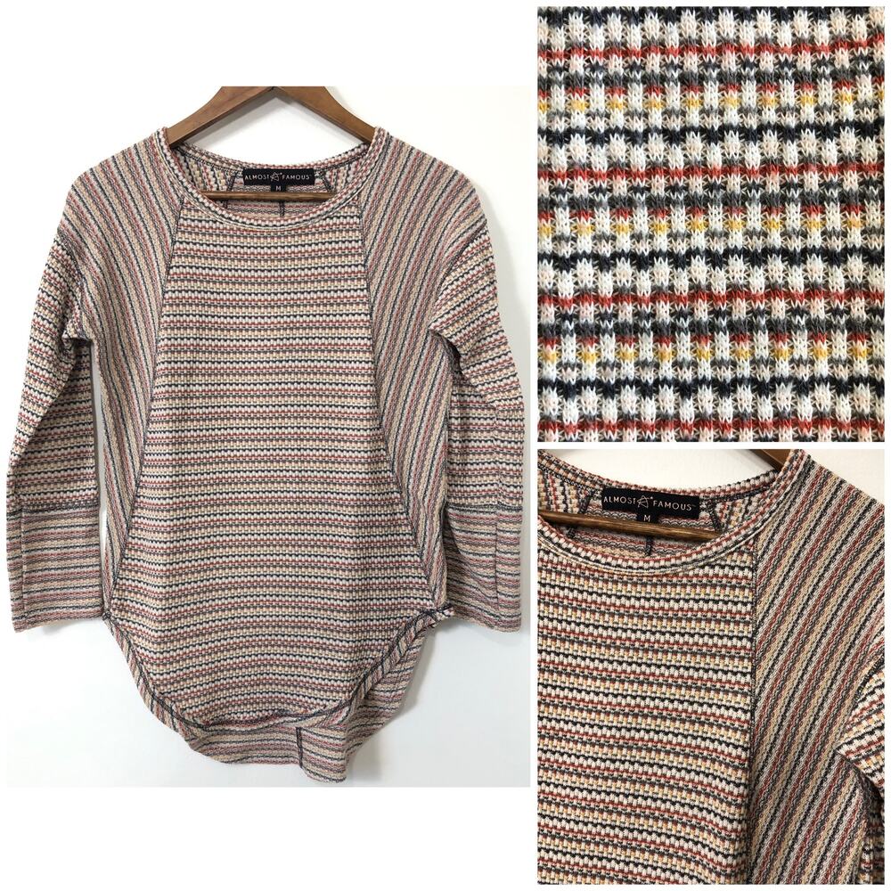 Almost Famous Striped Thermal Knit Top Women’s Medium Cozy Fall‎ Layer Casual